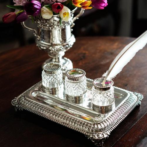 Large Antique Regency Georgian Silver Inkstand, London, United Kingdom, 1813 For Sale - Image 6 of 18