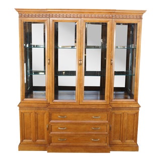 Late 20th Century Century Furniture Neoclassical Maple Breakfront China Display Cabinet For Sale