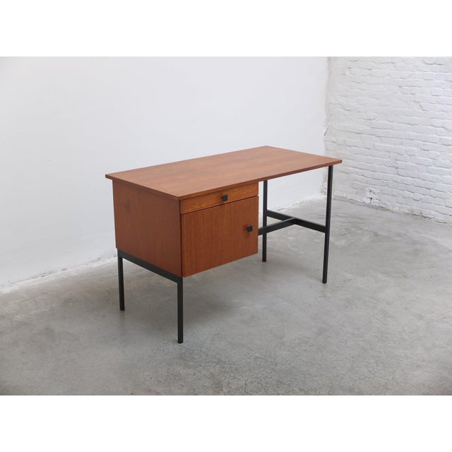 Pierre Guariche Vintage Freestanding Writing Desk in Teak and Black Metal by Pierre Guariche, 1960s For Sale - Image 4 of 14