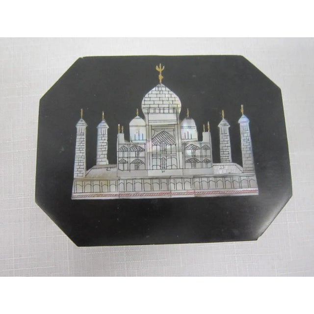 Italian Vintage Taj Mahal Pietra Dura Italian Stone Jewelry Box For Sale - Image 3 of 6