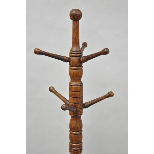 Antique Arts & Crafts Mission Oak Wood Carved Hoof Foot Standing Coat Rack Tree For Sale - Image 4 of 14