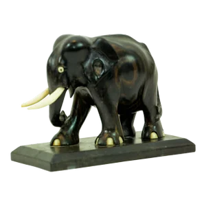 Antique Anglo Indian Elephant Ebony Wood Hand Carved Sculpture on Stand
