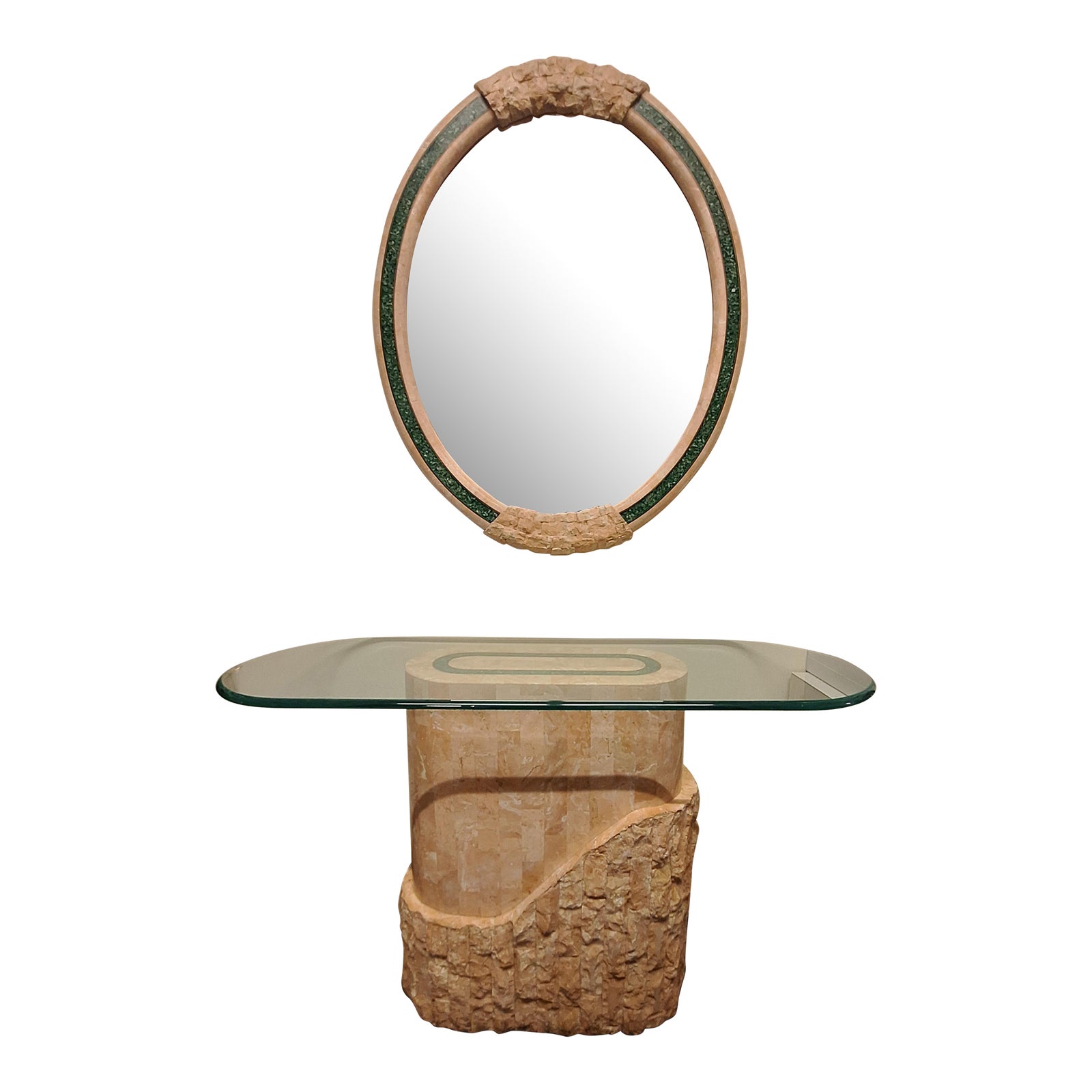 1950s Bassett Furniture Inlaid Brass & Crushed Malachite Tessellated