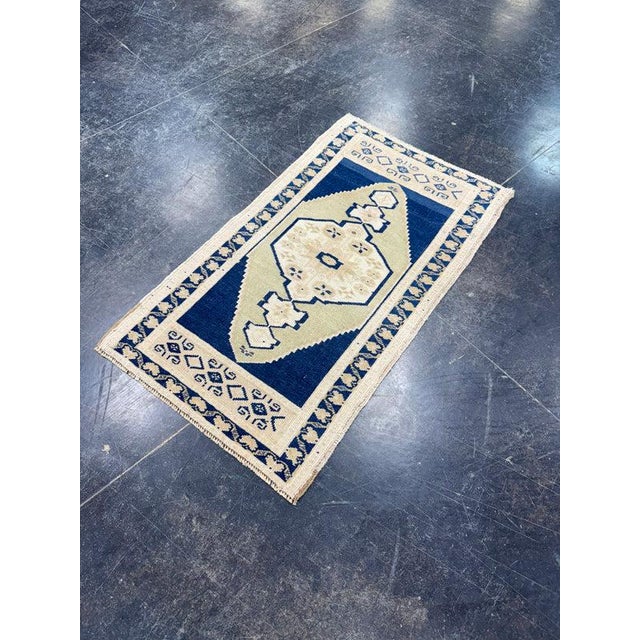 Textile Turkish Mini Rug Oriental Hand Knotted Vintage Rug 1'10" x 3'2" #17725 For Sale - Image 7 of 8