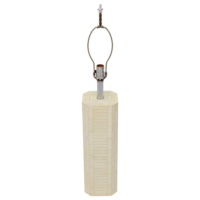 Tessellated Bone Tile Pedestal Mid-Century Modern Table Lamp For Sale - Image 10 of 10