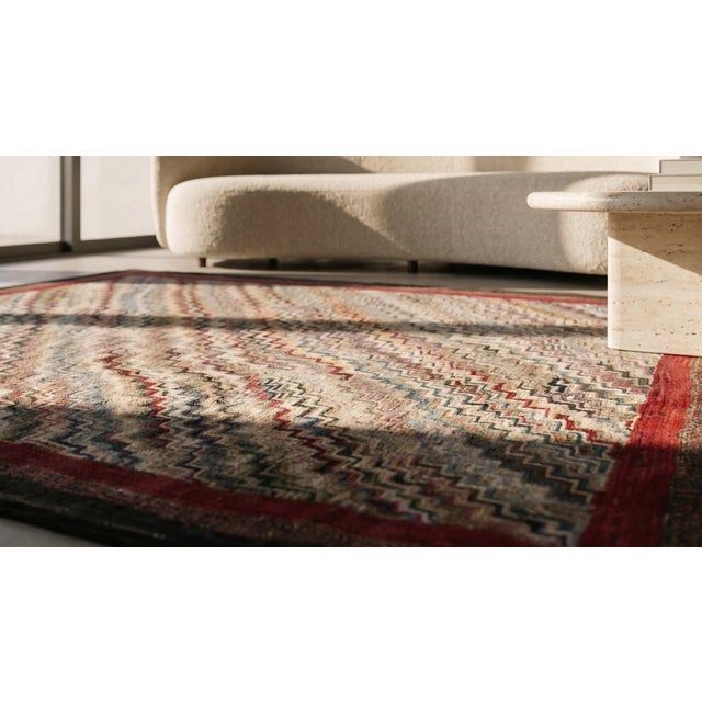 Textile 1900s Multicolor Chevron Folk Art Antique American Hooked Rug 4' 5" X 5' 4" Handknotted Wool Carpet For Sale - Image 7 of 7