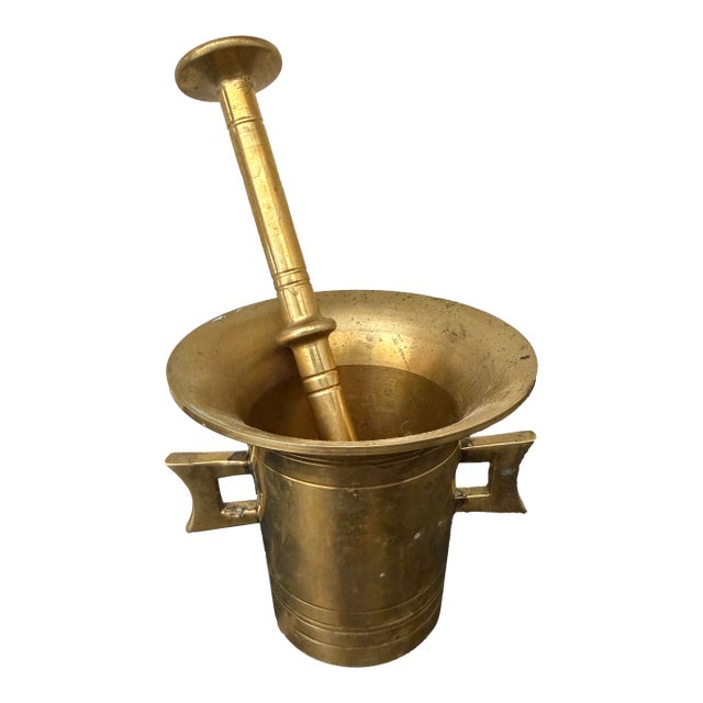 Vintage Heavy Brass Mortar and Pestle For Sale