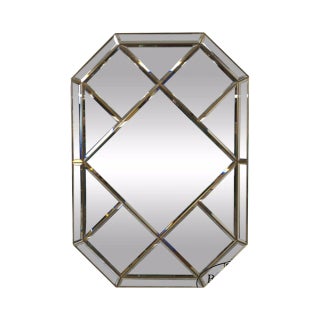 Brass Frame Harlequin Pattern Beveled Glass Mirror For Sale