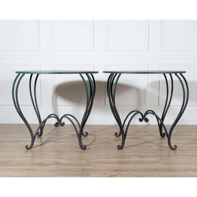 Metal Pair of Late 19th / Early 20th-Century Lacquered Iron Round Tables For Sale - Image 7 of 11