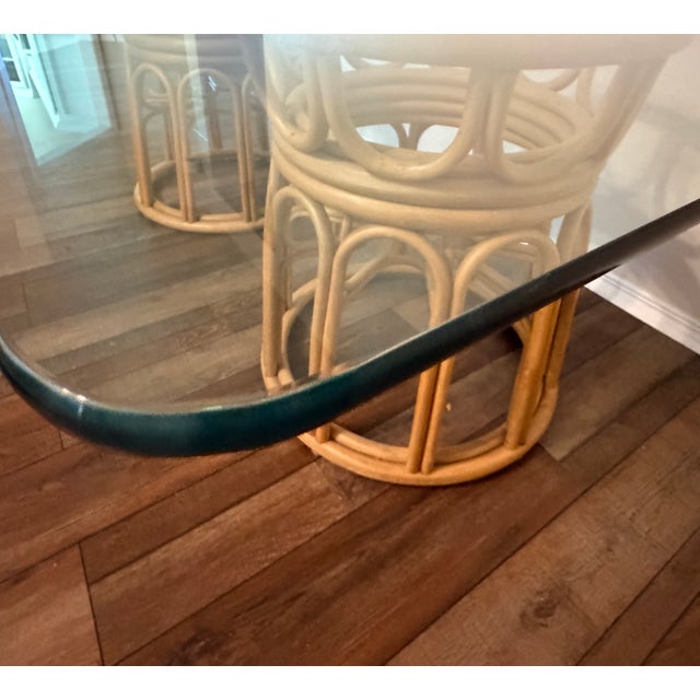 Museum-quality vintage Brown Jordan indoor rattan dining set, circa late 1970s–early 1980s, featuring a rare double...