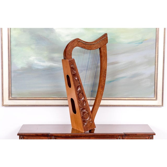 Asian Vintage Ornately Carved and Inlaid 19-String Table-Top Harp For Sale - Image 3 of 13