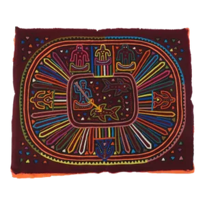 Circa 1960s Vintage Tribal Mola Hand-Made Hunters/Fishermen Textile Art