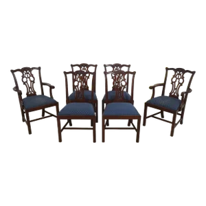 Set of 6 Maitland Smith Chippendale Mahogany Dining Room Chairs