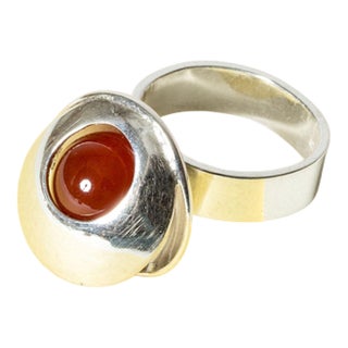 Silver and Carnelian Ring from Elis Kauppi, 1960s For Sale