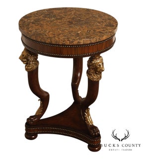 Maitland Smith Empire Style Round Marble Top Mahogany Lamp Table For Sale
