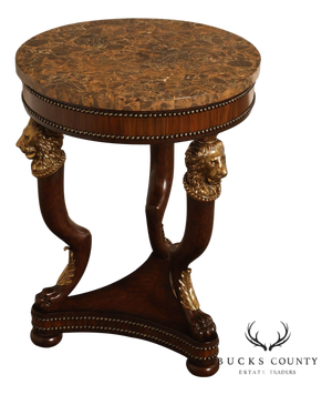 Maitland Smith Empire Style Round Marble Top Mahogany Lamp Table