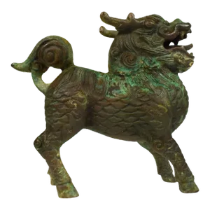 Early 20th Century Bronze Chinese Suanni Lion Dragon Figurine