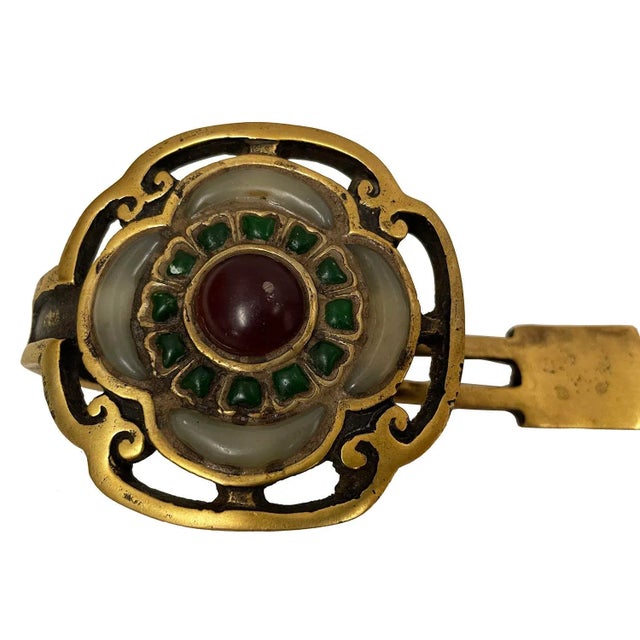 Chinese Antique Chinese Bronze Ruyi With Jade Inlay For Sale - Image 3 of 9