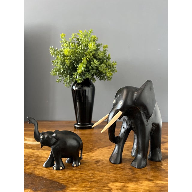African Vintage Hand Carved Ebony Elephant Set For Sale - Image 3 of 9