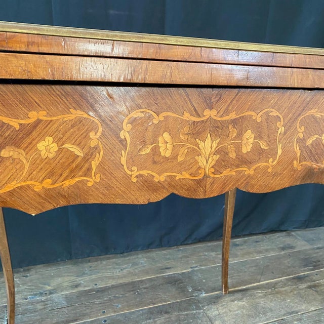 Wood French Louis XV Walnut Marquetry Inlaid Card and Backgammon Table For Sale - Image 7 of 15