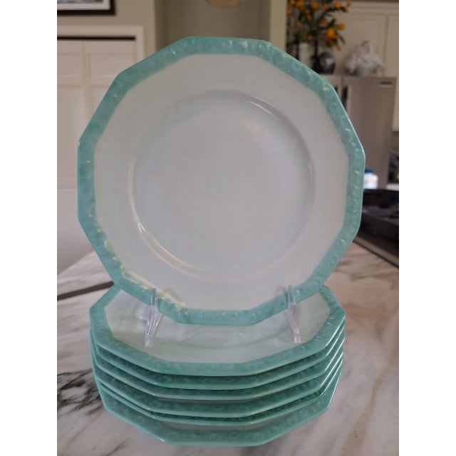 Aqua Last Chance!Antique Transitional Style Richard Briggs Inc Salad Plates - Set of 7 For Sale - Image 8 of 12