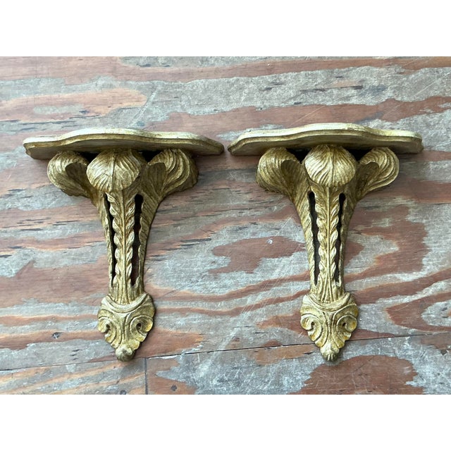 Wood Vintage Regency Italian Hand Carved Brackets. - A Pair For Sale - Image 7 of 7