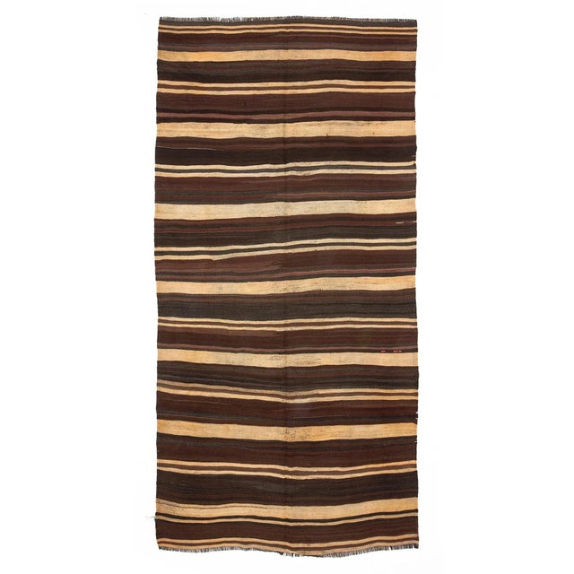 hand woven vintage striped Kilim rug from Afyon region of Turkey. Approximately 50-60 years old. In good condition