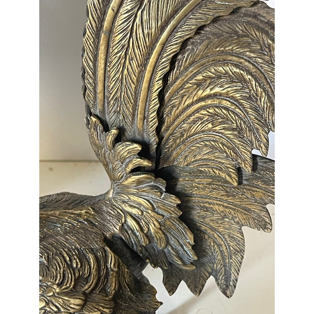 Gorgeous Antique Pair of Brass Fighting Roosters Sculptures For Sale In Miami - Image 6 of 10