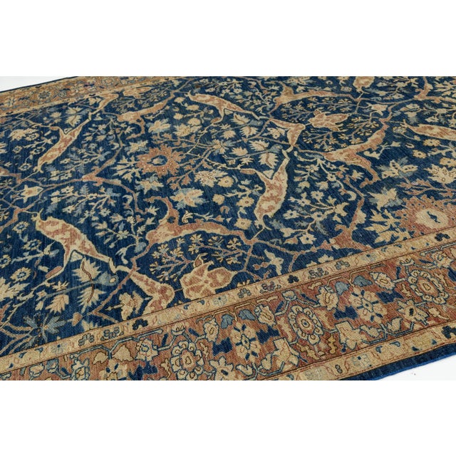 Blue Hand-Knotted Bidjar Vintage Style Wool Rug Midnight Blue Floral Arabesque For Sale - Image 8 of 12