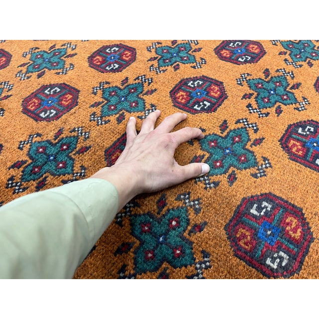 Golden Ochre Mori Gul Tribal Area Rug With Geometric Borders, 4'10" X 6'8" For Sale - Image 16 of 16