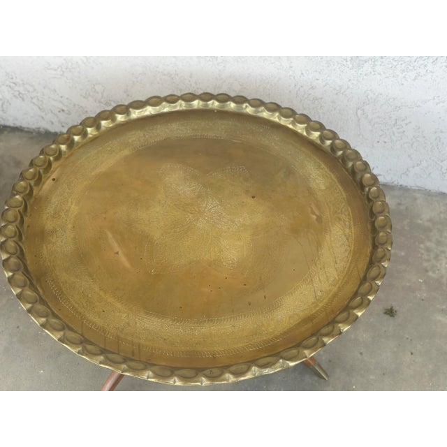 1950s Moroccan Brass Tray Table on Mid-Century Modern Base For Sale - Image 11 of 12