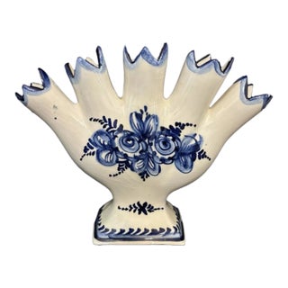 Vintage Handpainted-Portugal Five Finger Vase For Sale