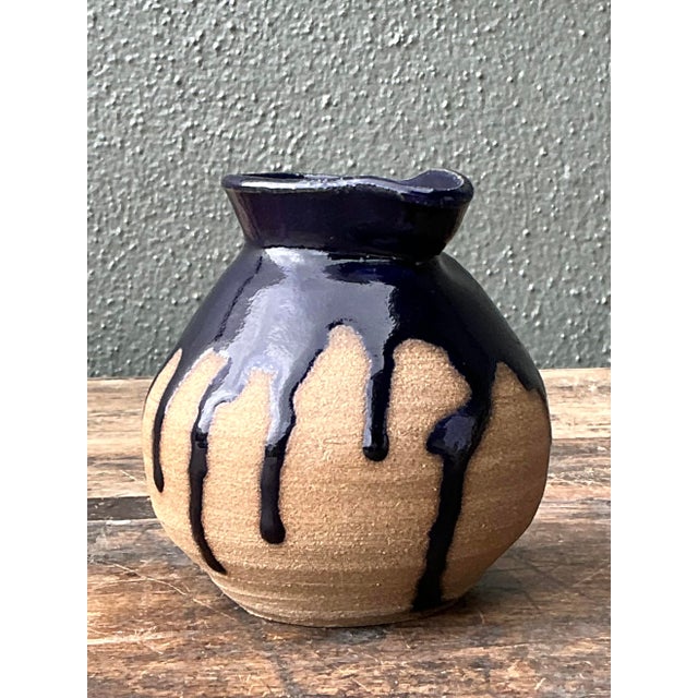 Vintage Original Studio Pottery Drip Glaze Small Pitcher For Sale - Image 4 of 12
