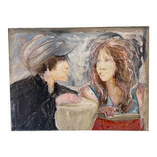 Original Acrylic & Ink on Canvas, Young Couple For Sale