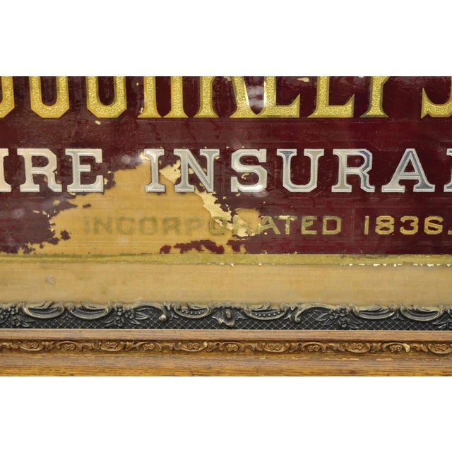 Wood Antique Dutchess of Poughkeepsie Ny Fire Insurance Reverse Painted Glass Sign For Sale - Image 7 of 10
