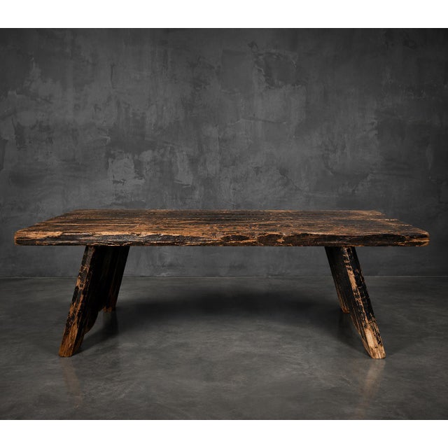 Rustic Large Rustic Brutalist Dining Table in Wood For Sale - Image 3 of 7