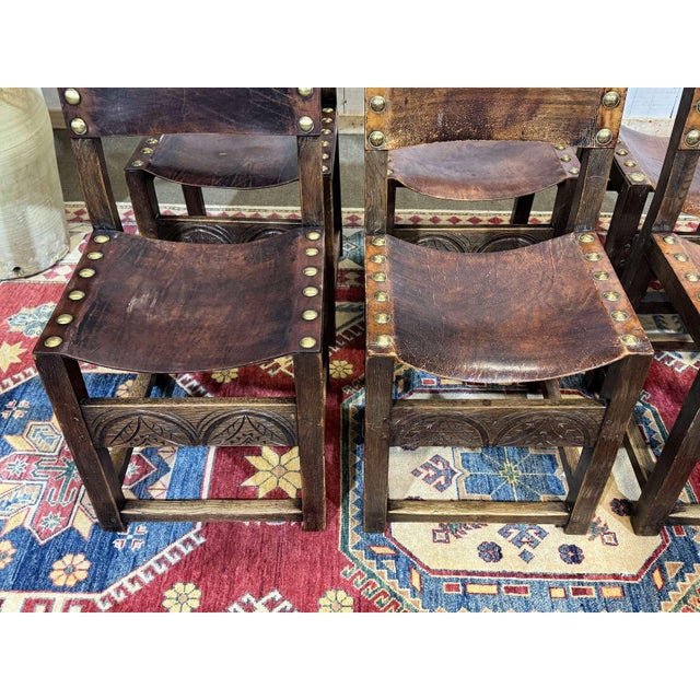 Antique English Chairs in Oak and Leather, 1800s, Set of 6 For Sale - Image 17 of 18