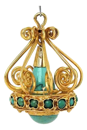 Mid 20th Century Turquoise Chandelier 18k Yellow Gold Charm Pendant