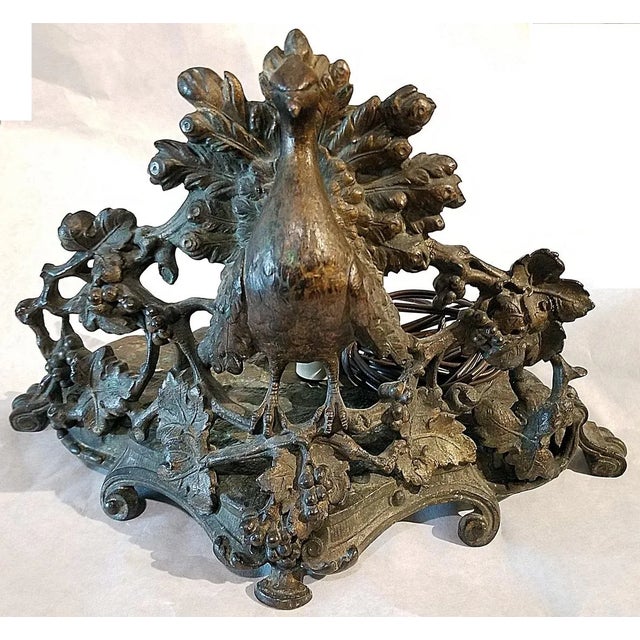Antique Bronze Peacock Table Lamp For Sale In West Palm - Image 6 of 7