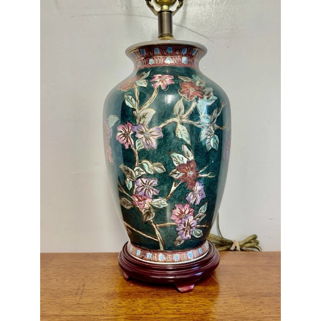 Vintage Asian Floral Cloisonne Style Ceramic Ginger Jar Table Lamp Hand Painted For Sale In Philadelphia - Image 6 of 15