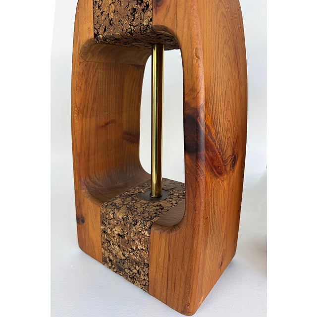 Mid-Century Modern Mid-Century Modern Craftsman Style Wood, Cork Table Lamps, Pair For Sale - Image 3 of 9