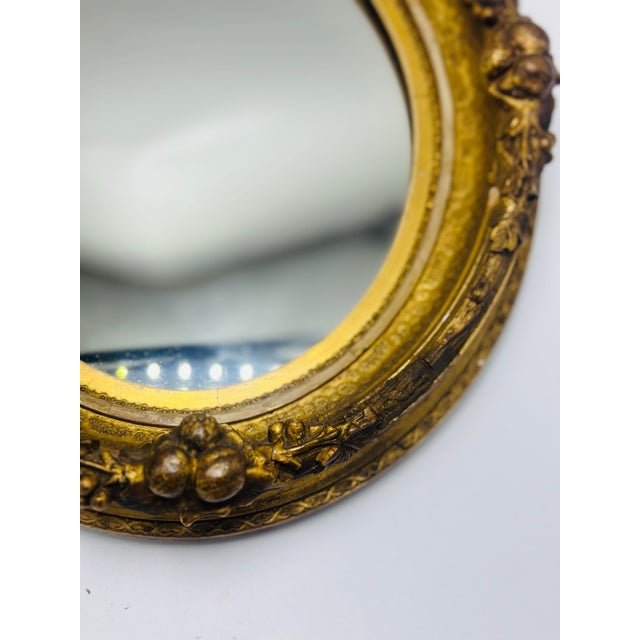 Hollywood Regency Antique Gold Gilt Oval Mirror For Sale - Image 3 of 6