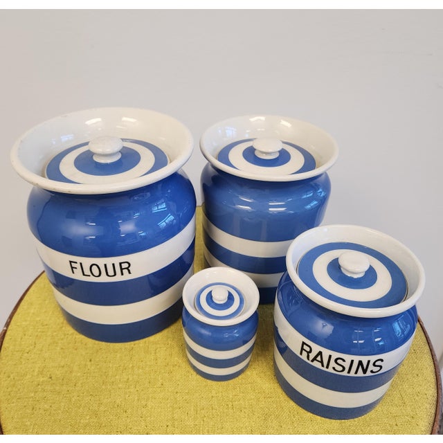 1930's T. Green Cornish Ware Blue and White Ceramic Canister - Set of 4 For Sale In New York - Image 6 of 12