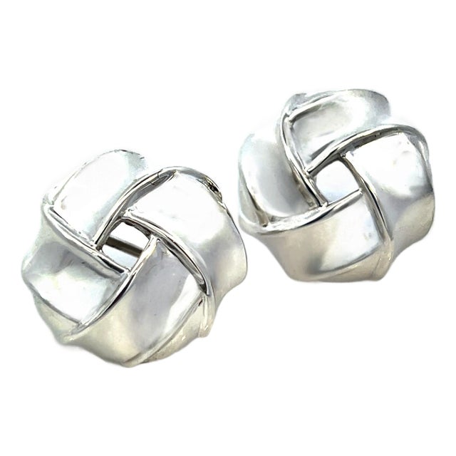 Late 20th Century Tiffany & Co Large Love Knot Earrings Sterling Silver Estate, A Pair For Sale