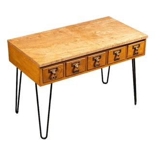 Vintage Oak Card Catalog on Hairpin Legs For Sale