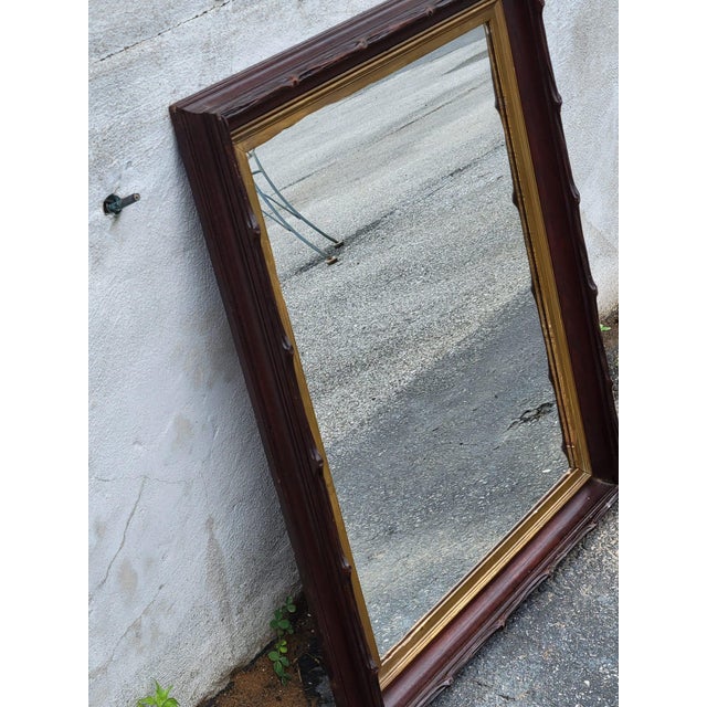 19th Century Antique Walnut Mirror Hand Carved Frame With Gilded Inner Trim For Sale - Image 11 of 12