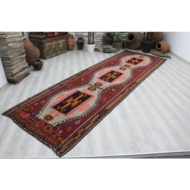 Mid-Century Modern Vintage Anatolian Kilim Rug Runner - 55"x166.5" For Sale - Image 3 of 13