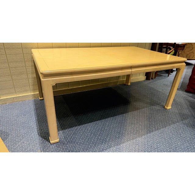 1970s 1970s Vintage Henredon Faux Goatskin Dining Table With Two Leaves For Sale - Image 5 of 11