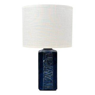 Désirée Stentøj, Blue Glazed Stoneware, Large Table Lamp, Denmark, 1970s For Sale