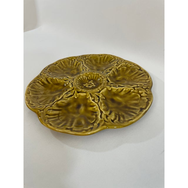 1950s 1950s French Gien Majolica Olive Green Oyster Plate For Sale - Image 5 of 15